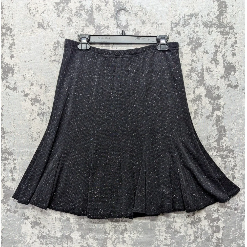 Vintage Helene Blake Petite Skirt Black Sparkle Metallic A-Line‎ Midi Size PM